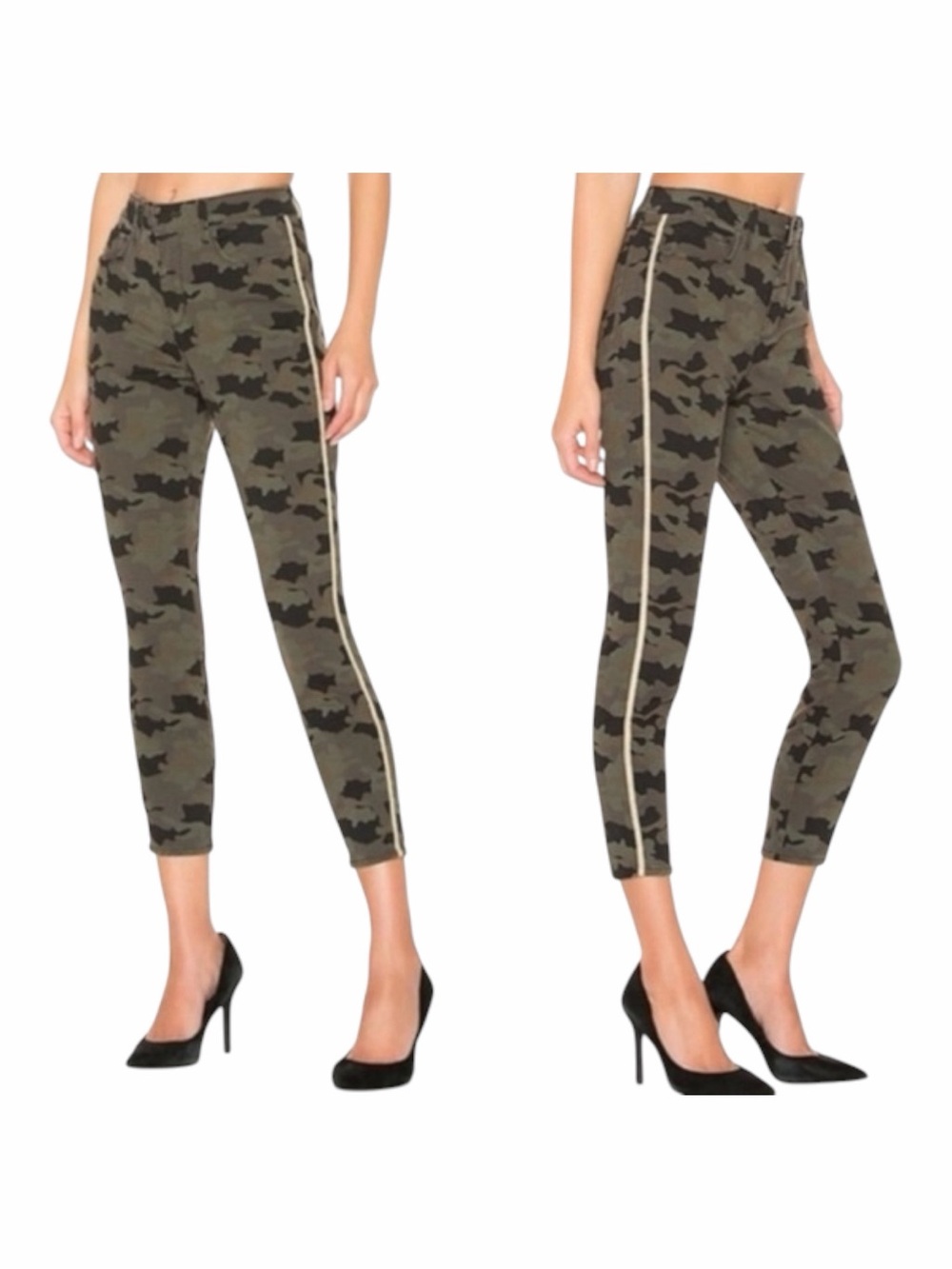 L’AGENCE Margot Stretch Denim Camo Jeans With Gold Metallic Side Stripe Size 26”